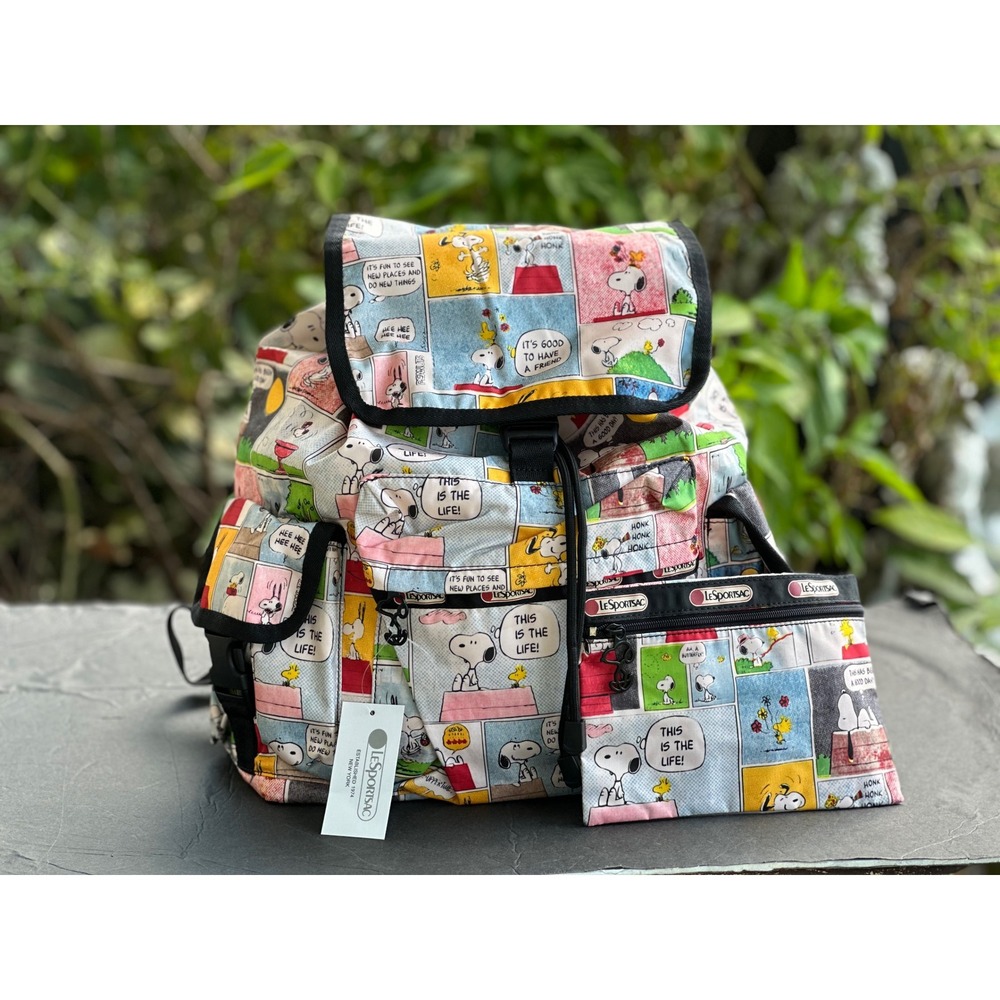 LeSportsac Peanuts Snoopy Comic Strip Backpack and Pouch Set Multi Color size L